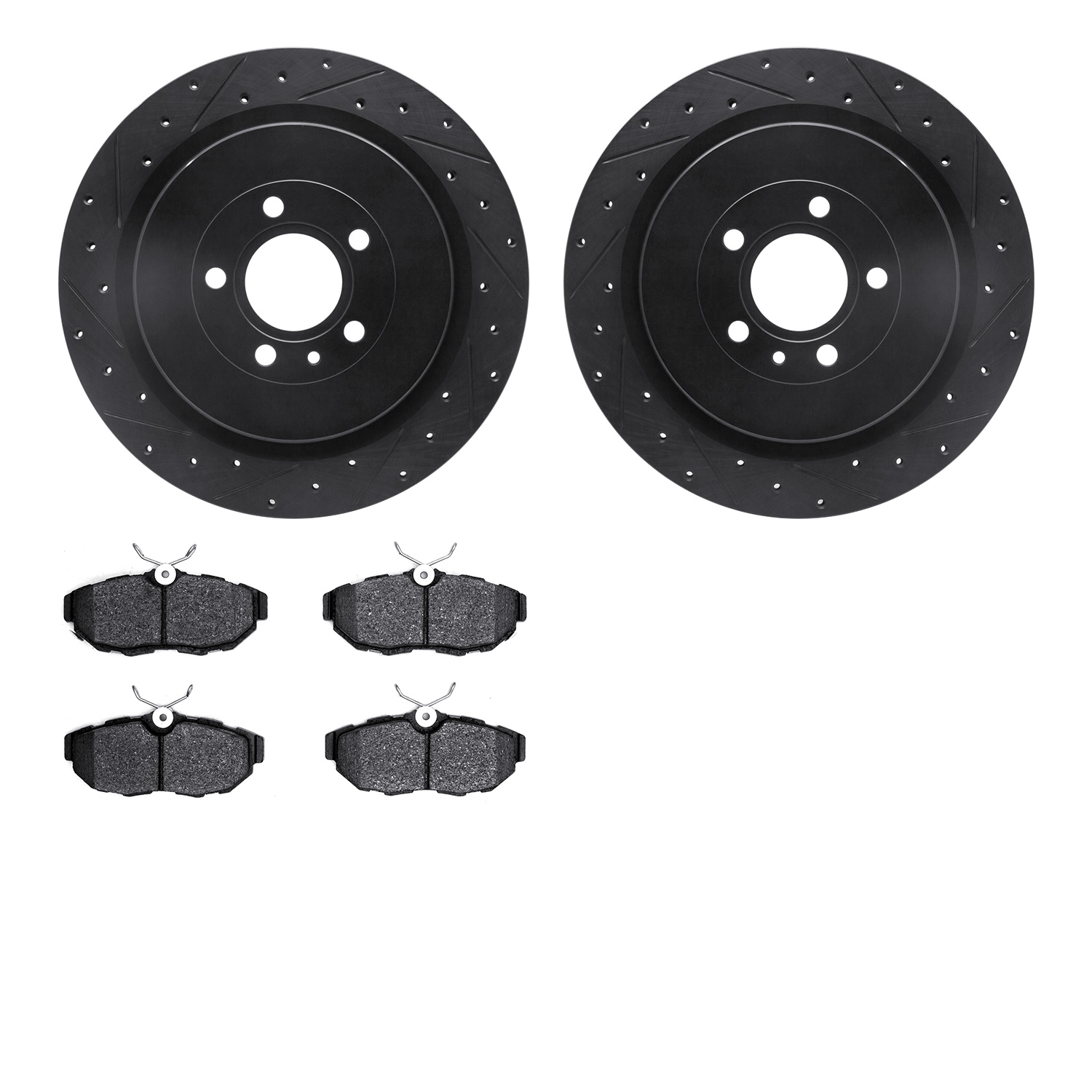 8602-54029 Drilled/Slotted Brake Rotors w/5000 Euro Ceramic Brake Pads Kit [Black], 2013-2014 Ford/Lincoln/Mercury/Mazda, Positi