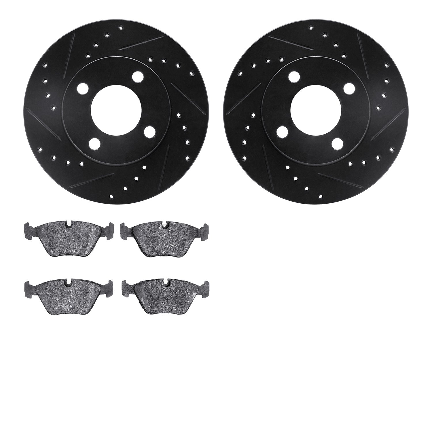 8602-73000 Drilled/Slotted Brake Rotors w/5000 Euro Ceramic Brake Pads Kit [Black], 1989-1991 Audi/Volkswagen, Position: Front