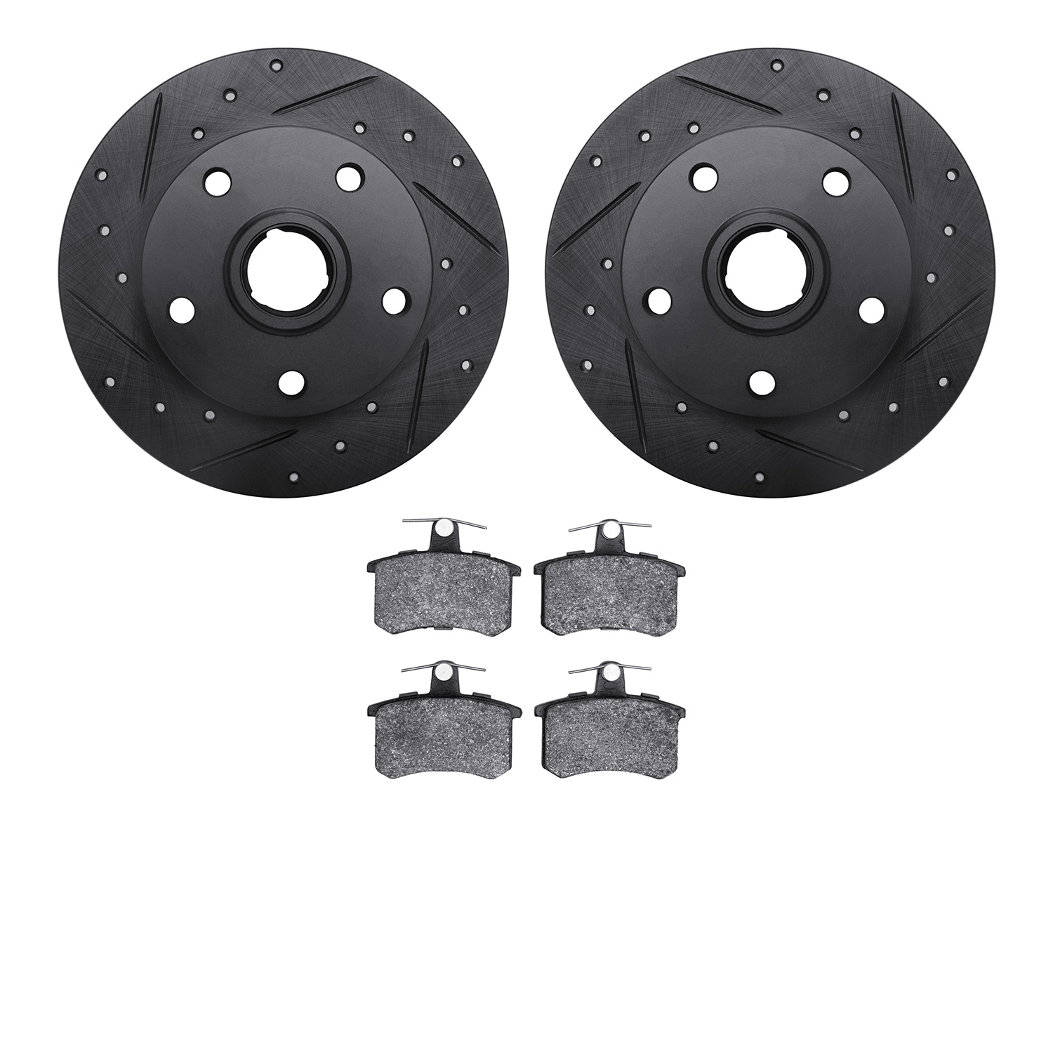 8602-73015 Drilled/Slotted Brake Rotors w/5000 Euro Ceramic Brake Pads Kit [Black], 1996-1997 Audi/Volkswagen, Position: Rear