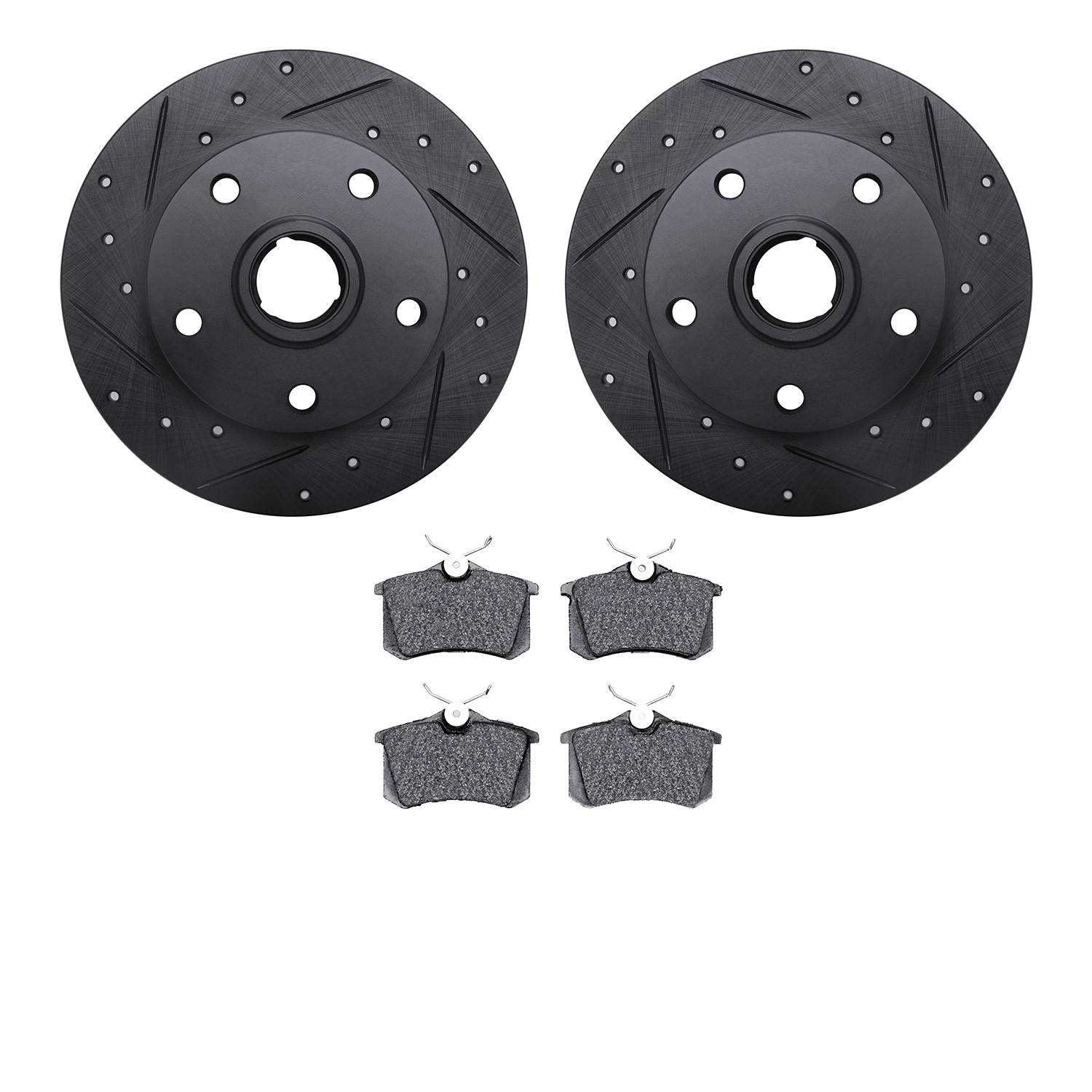 8602-73016 Drilled/Slotted Brake Rotors w/5000 Euro Ceramic Brake Pads Kit [Black], 1997-2008 Audi/Volkswagen, Position: Rear