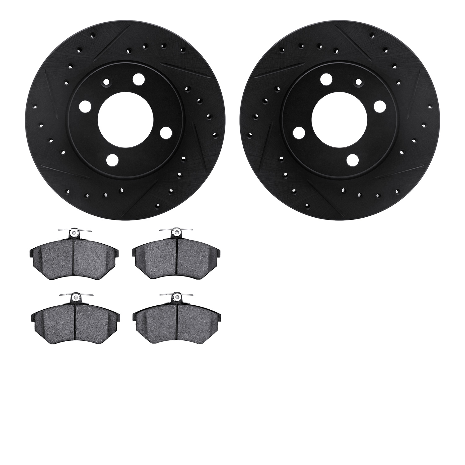 8602-74004 Drilled/Slotted Brake Rotors w/5000 Euro Ceramic Brake Pads Kit [Black], 1988-1988 Audi/Volkswagen, Position: Front