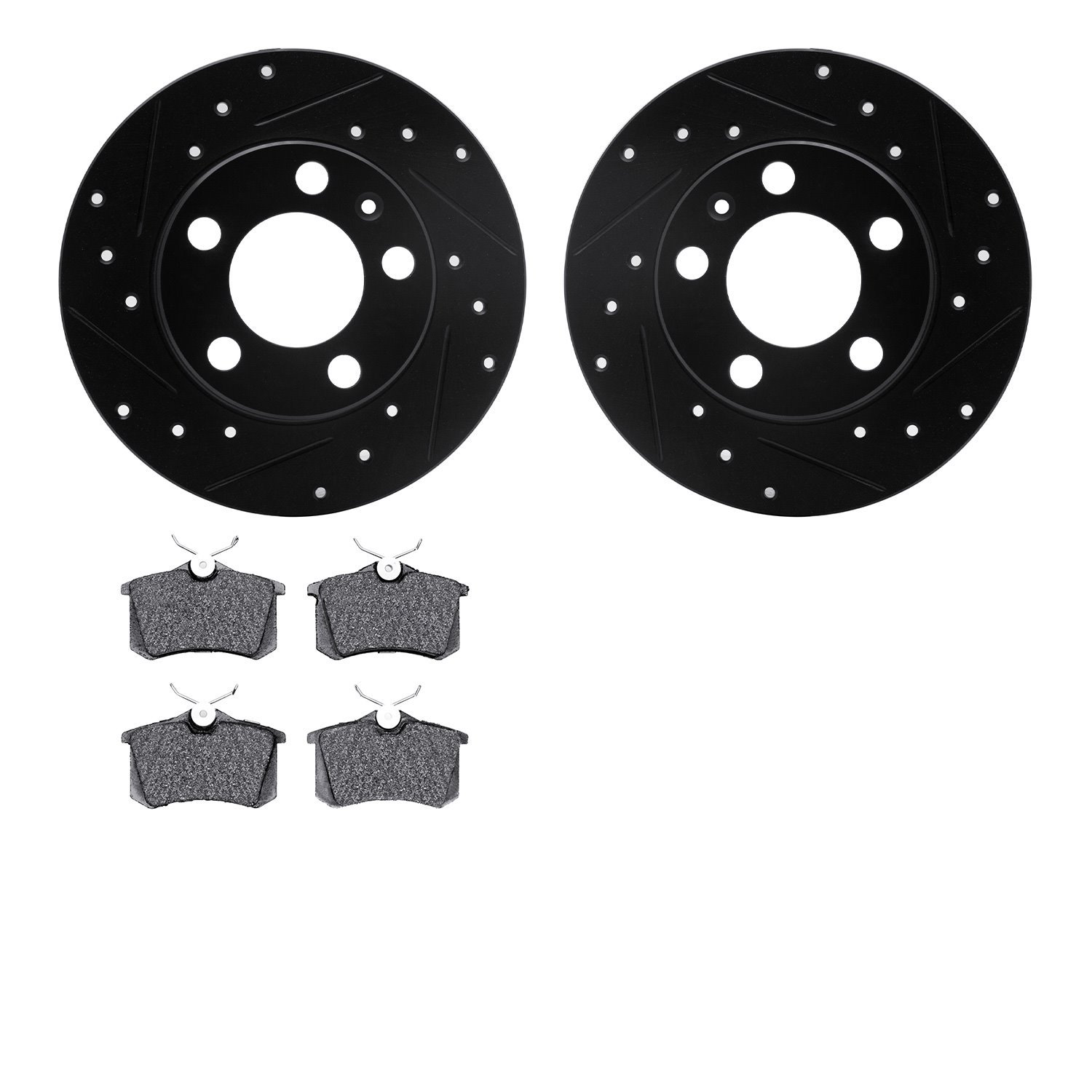 8602-74022 Drilled/Slotted Brake Rotors w/5000 Euro Ceramic Brake Pads Kit [Black], 1998-2020 Multiple Makes/Models, Position: R