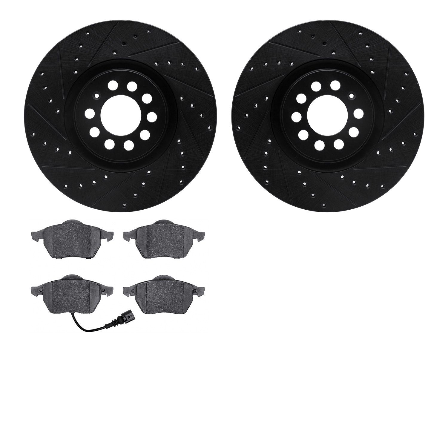 8602-74026 Drilled/Slotted Brake Rotors w/5000 Euro Ceramic Brake Pads Kit [Black], 2000-2006 Audi/Volkswagen, Position: Front