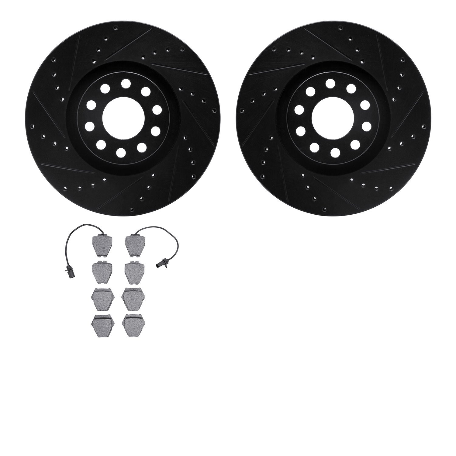 8602-74029 Drilled/Slotted Brake Rotors w/5000 Euro Ceramic Brake Pads Kit [Black], 2002-2005 Audi/Volkswagen, Position: Front