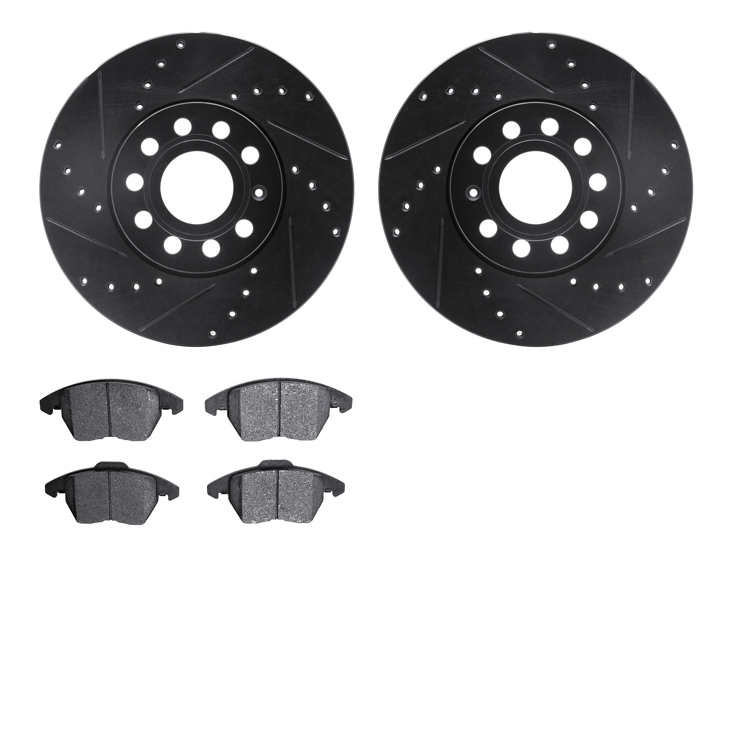 8602-74032 Drilled/Slotted Brake Rotors w/5000 Euro Ceramic Brake Pads Kit [Black], 2005-2018 Audi/Volkswagen, Position: Front