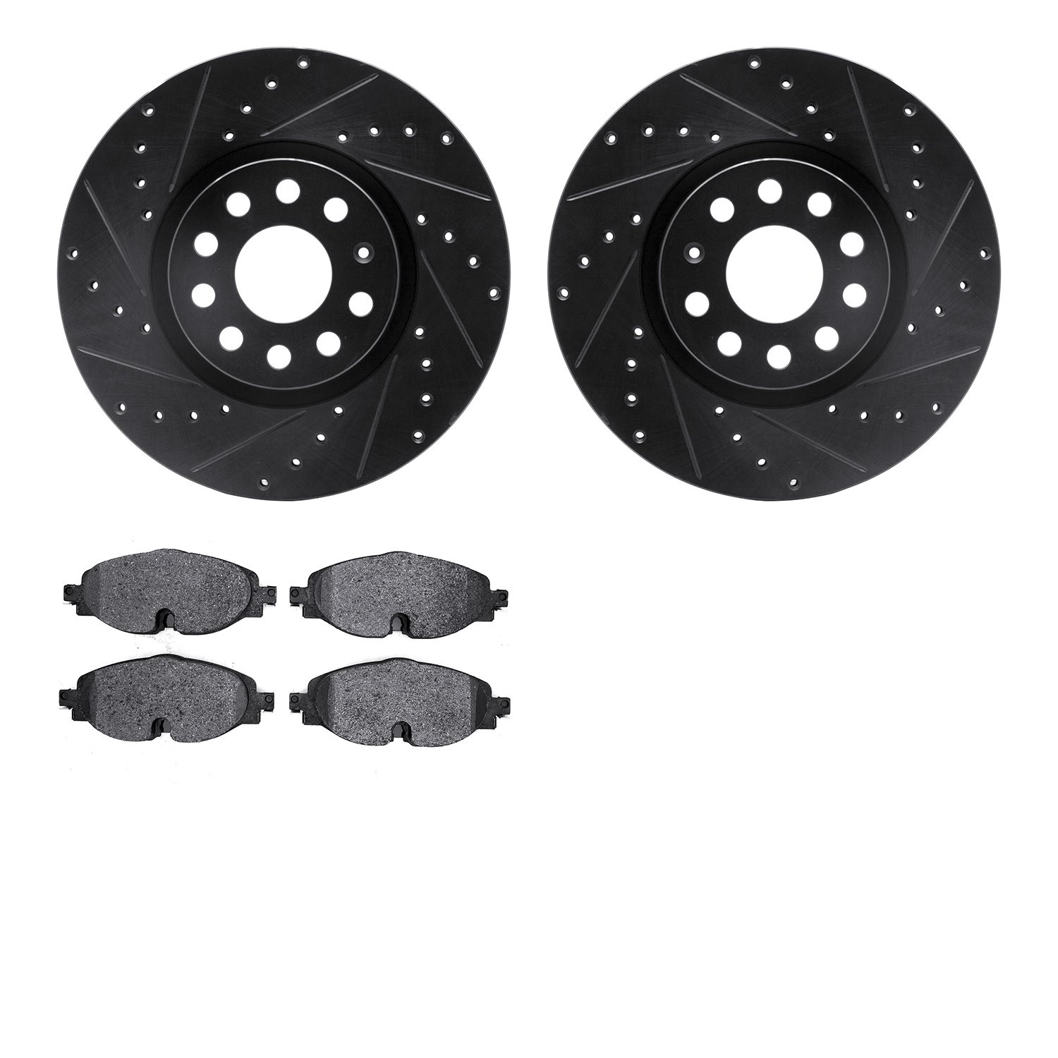 8602-74058 Drilled/Slotted Brake Rotors w/5000 Euro Ceramic Brake Pads Kit [Black], Fits Select Multiple Makes/Models, Position: