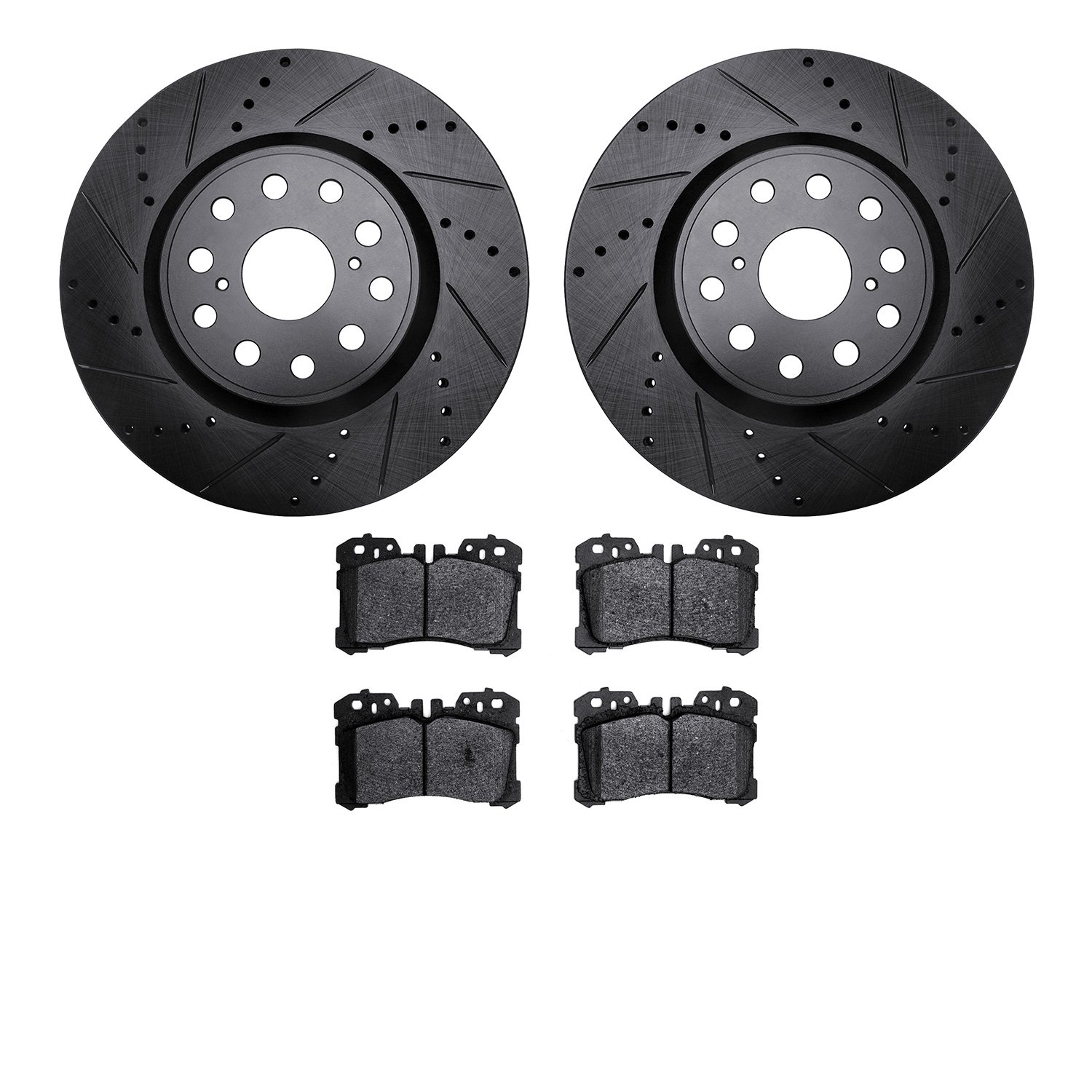8602-75001 Drilled/Slotted Brake Rotors w/5000 Euro Ceramic Brake Pads Kit [Black], Fits Select Lexus/Toyota/Scion, Position: Fr