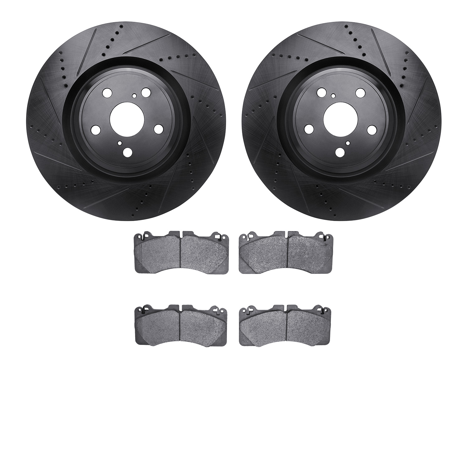 8602-75007 Drilled/Slotted Brake Rotors w/5000 Euro Ceramic Brake Pads Kit [Black], 2010-2017 Lexus/Toyota/Scion, Position: Fron