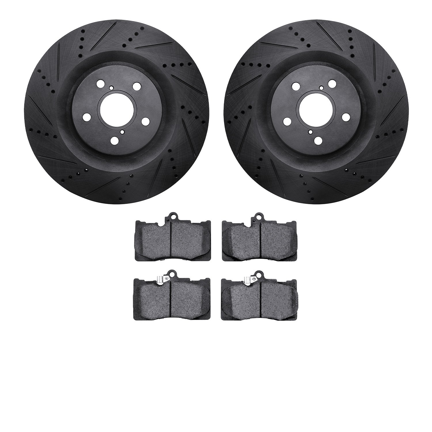 8602-75009 Drilled/Slotted Brake Rotors w/5000 Euro Ceramic Brake Pads Kit [Black], 2013-2020 Lexus/Toyota/Scion, Position: Fron