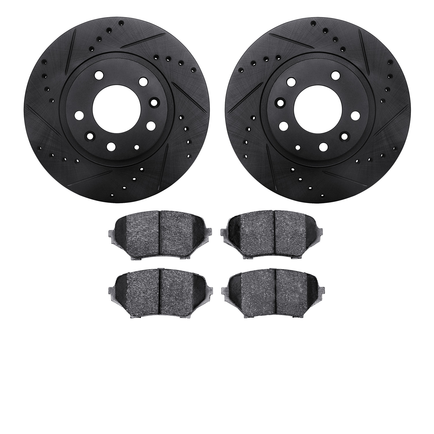 8602-80003 Drilled/Slotted Brake Rotors w/5000 Euro Ceramic Brake Pads Kit [Black], 2006-2015 Ford/Lincoln/Mercury/Mazda, Positi