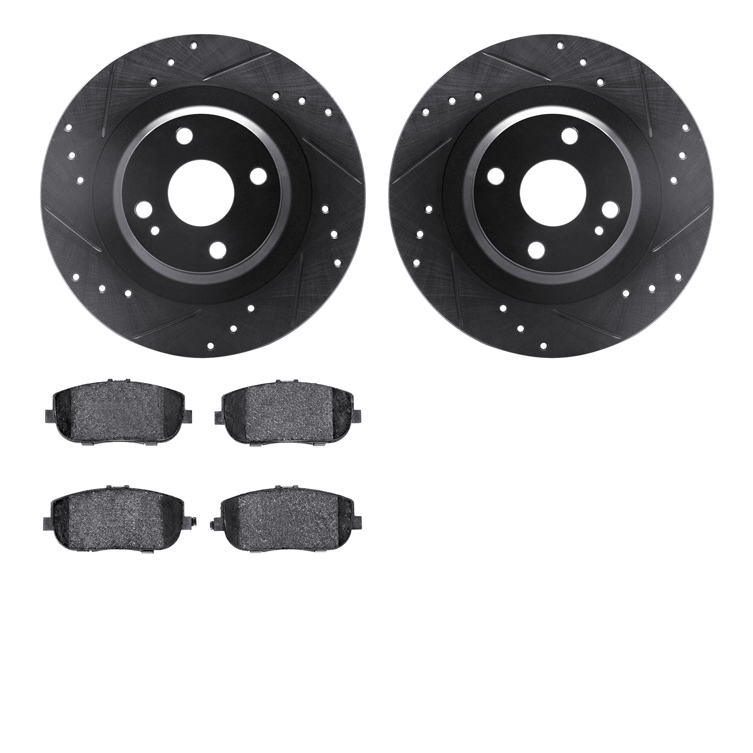 8602-80007 Drilled/Slotted Brake Rotors w/5000 Euro Ceramic Brake Pads Kit [Black], Fits Select Multiple Makes/Models, Position: