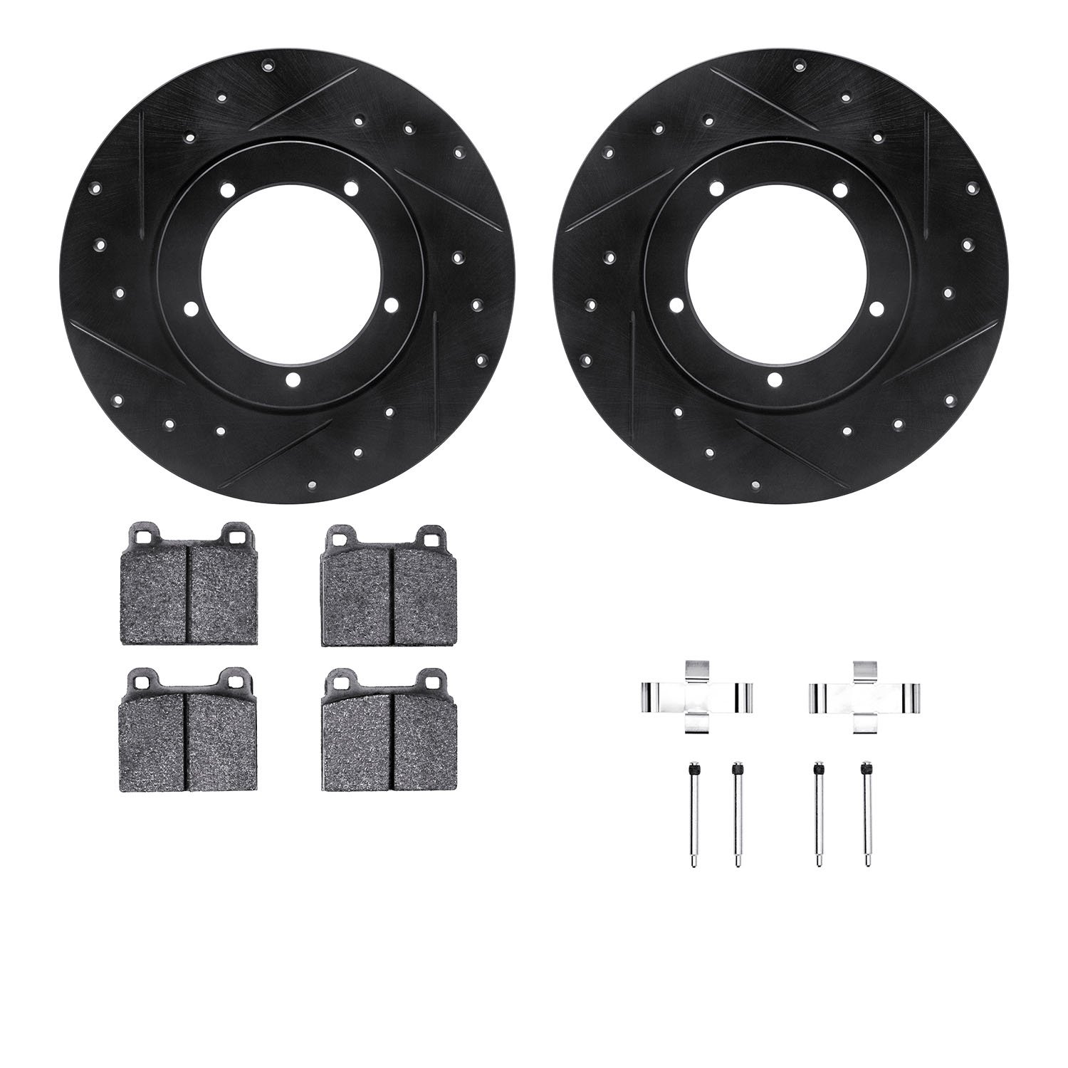 8612-02002 Drilled/Slotted Brake Rotors w/5000 Euro Ceramic Brake Pads Kit & Hardware [Black], 1976-1976 Porsche, Position: Fron