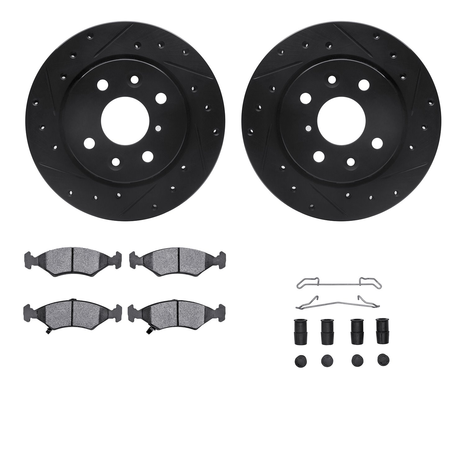 8612-21000 Drilled/Slotted Brake Rotors w/5000 Euro Ceramic Brake Pads Kit & Hardware [Black], 1994-2000 Kia/Hyundai/Genesis, Po