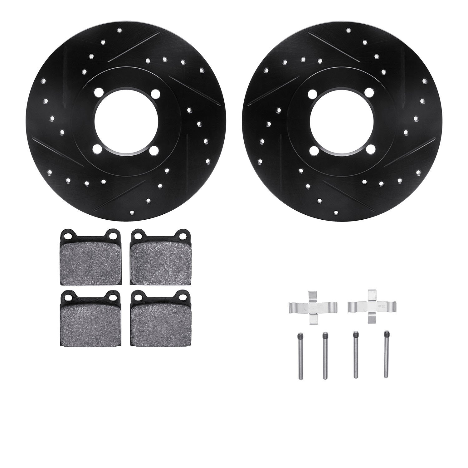 8612-22002 Drilled/Slotted Brake Rotors w/5000 Euro Ceramic Brake Pads Kit & Hardware [Black], 1974-1974 Opel, Position: Front