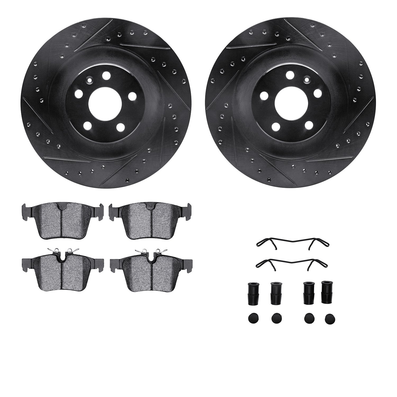 8612-27052 Drilled/Slotted Brake Rotors w/5000 Euro Ceramic Brake Pads Kit & Hardware [Black], Fits Select Multiple Makes/Models