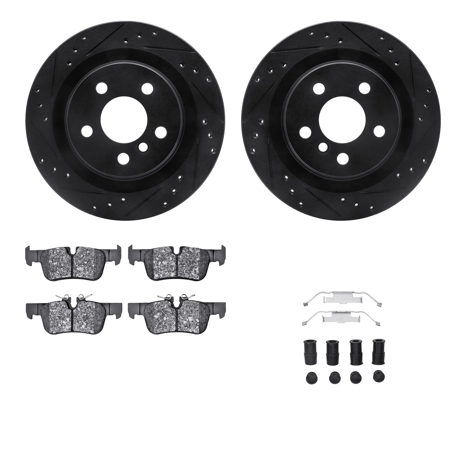 8612-31120 Drilled/Slotted Brake Rotors w/5000 Euro Ceramic Brake Pads Kit & Hardware [Black], Fits Select Multiple Makes/Models