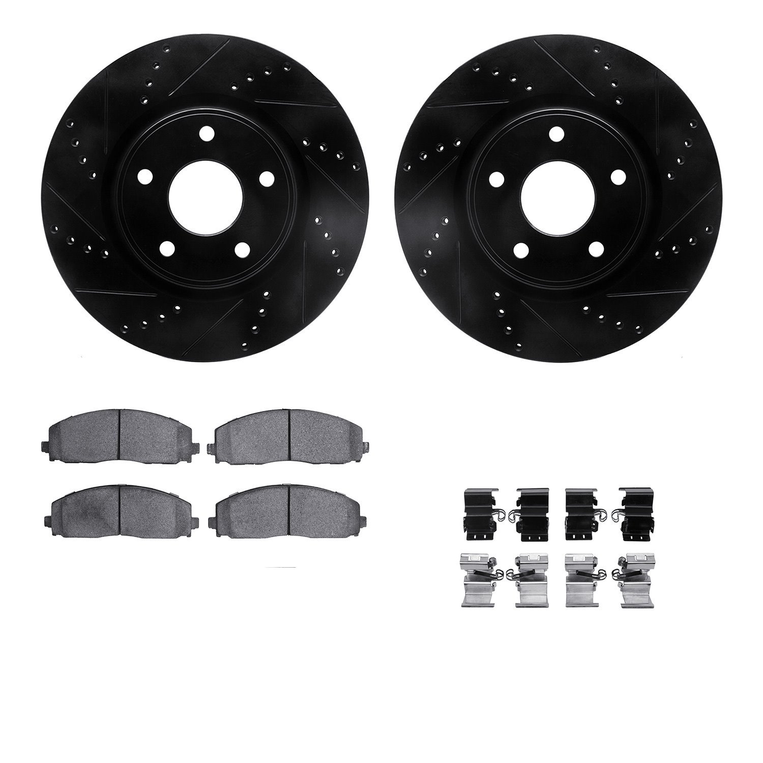 8612-40003 Drilled/Slotted Brake Rotors w/5000 Euro Ceramic Brake Pads Kit & Hardware [Black], Fits Select Multiple Makes/Models