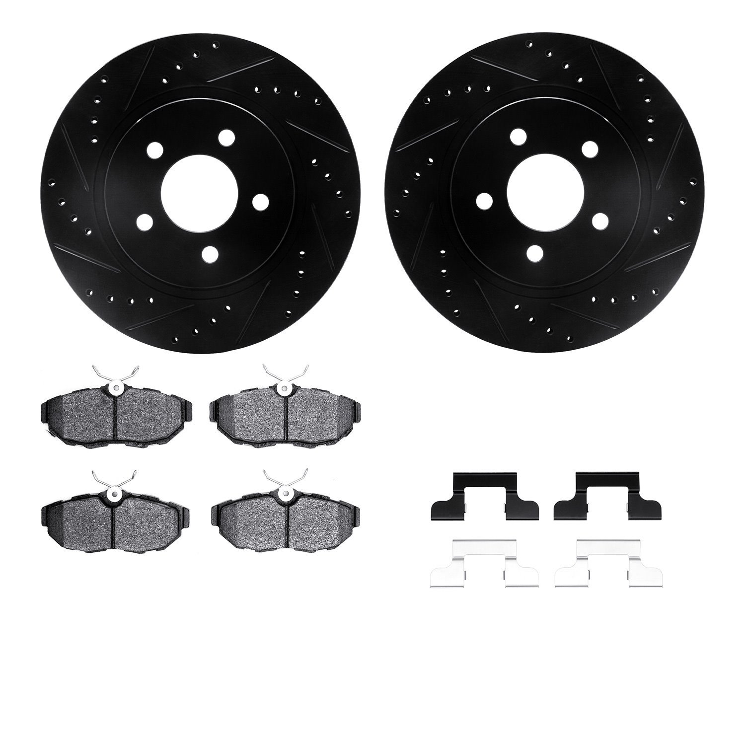 8612-54010 Drilled/Slotted Brake Rotors w/5000 Euro Ceramic Brake Pads Kit & Hardware [Black], 2005-2014 Ford/Lincoln/Mercury/Ma