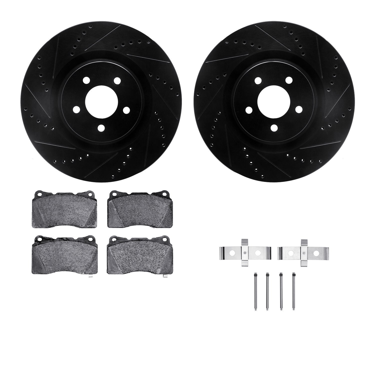 8612-54012 Drilled/Slotted Brake Rotors w/5000 Euro Ceramic Brake Pads Kit & Hardware [Black], 2007-2014 Ford/Lincoln/Mercury/Ma