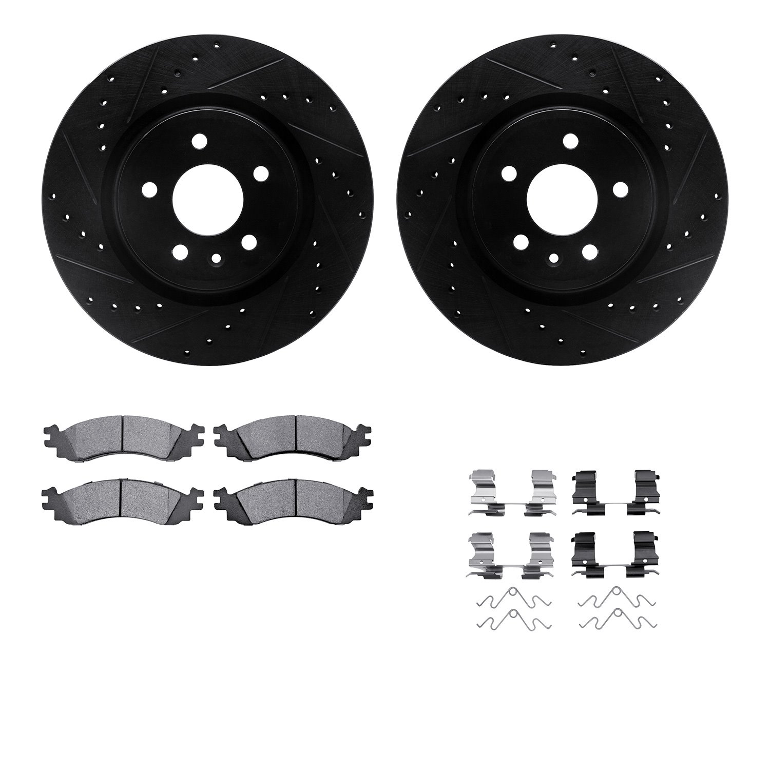 8612-54013 Drilled/Slotted Brake Rotors w/5000 Euro Ceramic Brake Pads Kit & Hardware [Black], 2010-2010 Ford/Lincoln/Mercury/Ma