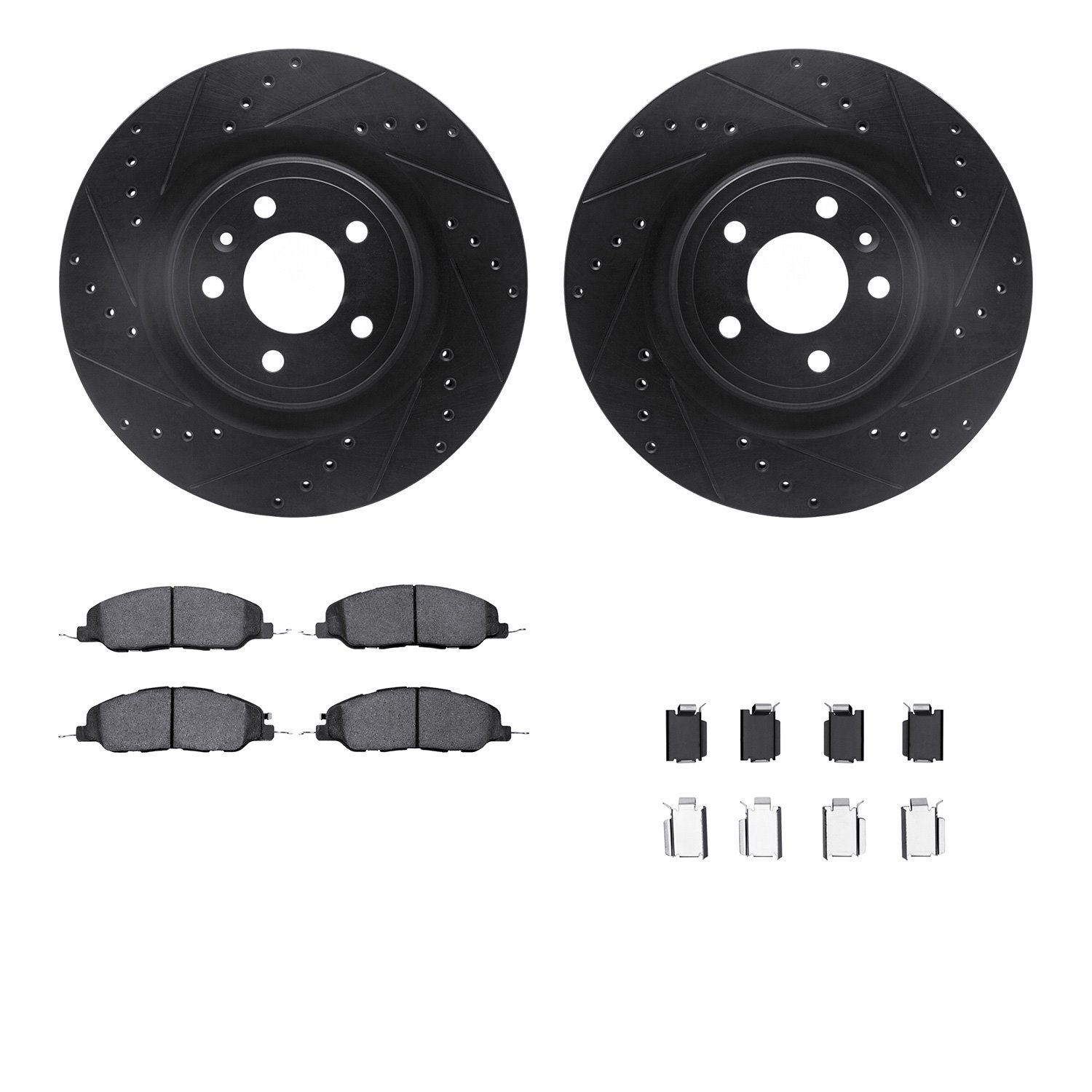 8612-54015 Drilled/Slotted Brake Rotors w/5000 Euro Ceramic Brake Pads Kit & Hardware [Black], 2011-2014 Ford/Lincoln/Mercury/Ma