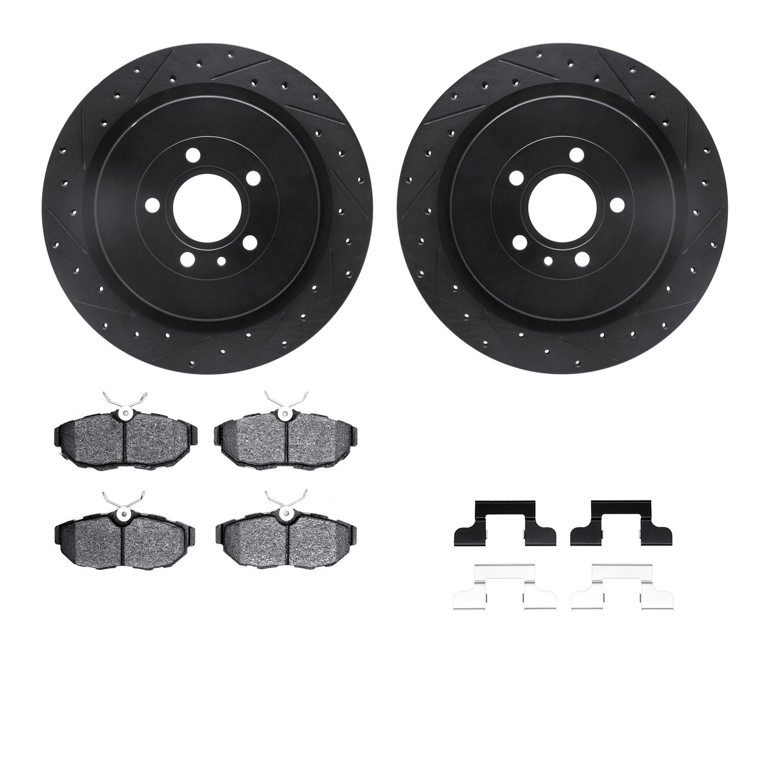 8612-54026 Drilled/Slotted Brake Rotors w/5000 Euro Ceramic Brake Pads Kit & Hardware [Black], 2013-2014 Ford/Lincoln/Mercury/Ma