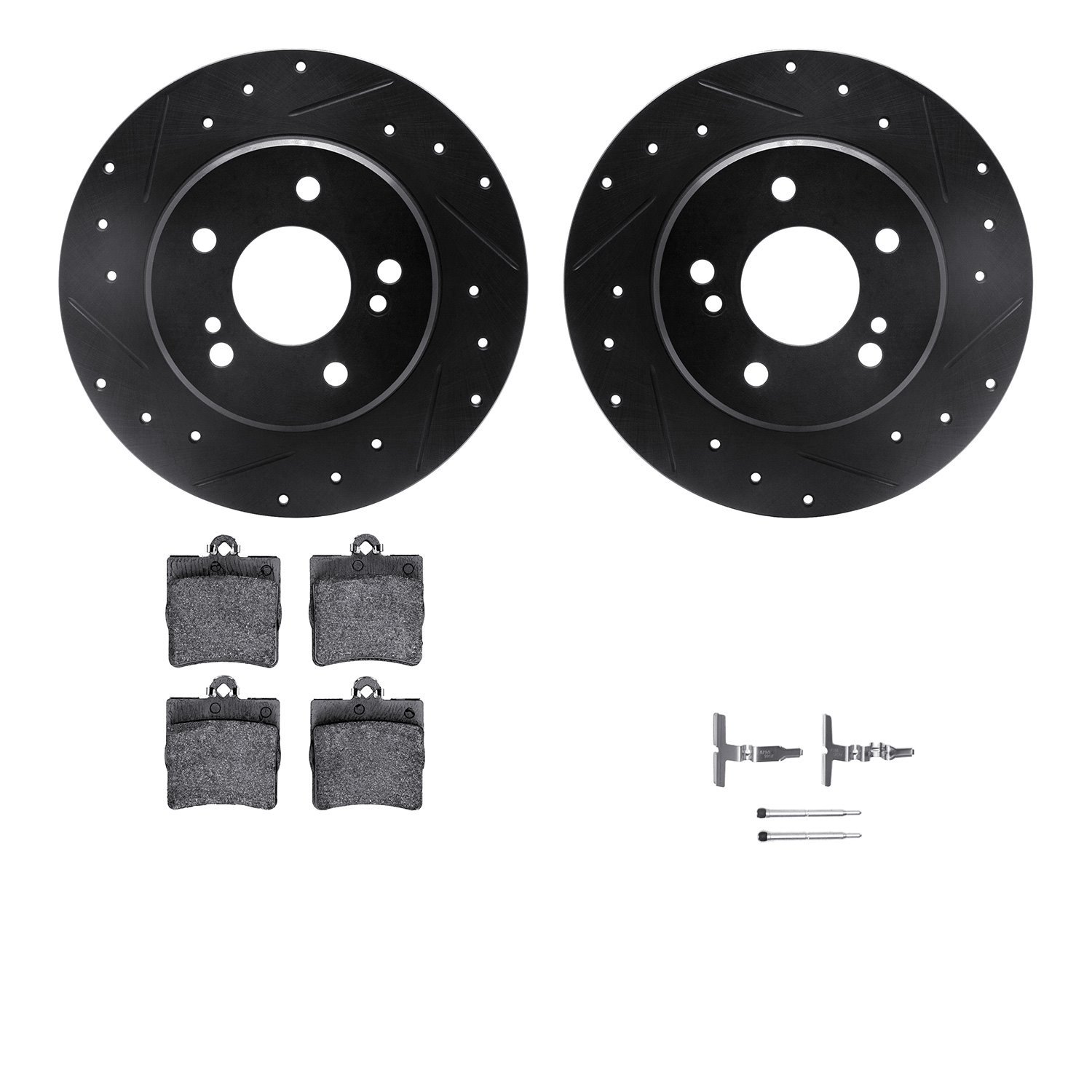 8612-63029 Drilled/Slotted Brake Rotors w/5000 Euro Ceramic Brake Pads Kit & Hardware [Black], 1996-2015 Multiple Makes/Models,