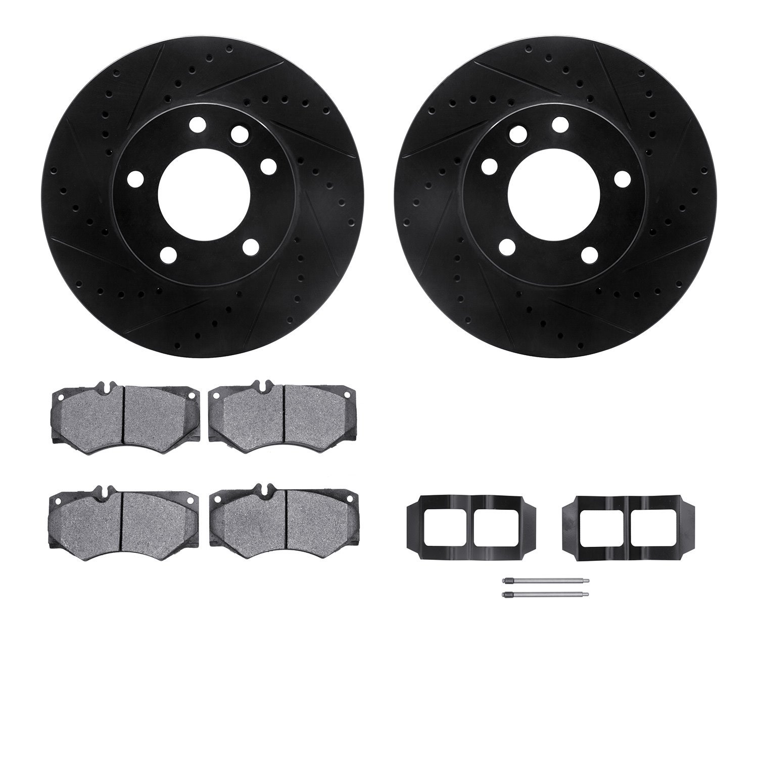 8612-63084 Drilled/Slotted Brake Rotors w/5000 Euro Ceramic Brake Pads Kit & Hardware [Black], 2008-2018 Mercedes-Benz, Position