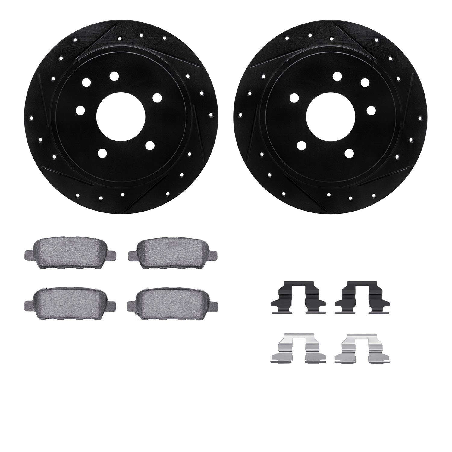 8612-67001 Drilled/Slotted Brake Rotors w/5000 Euro Ceramic Brake Pads Kit & Hardware [Black], Fits Select Multiple Makes/Models