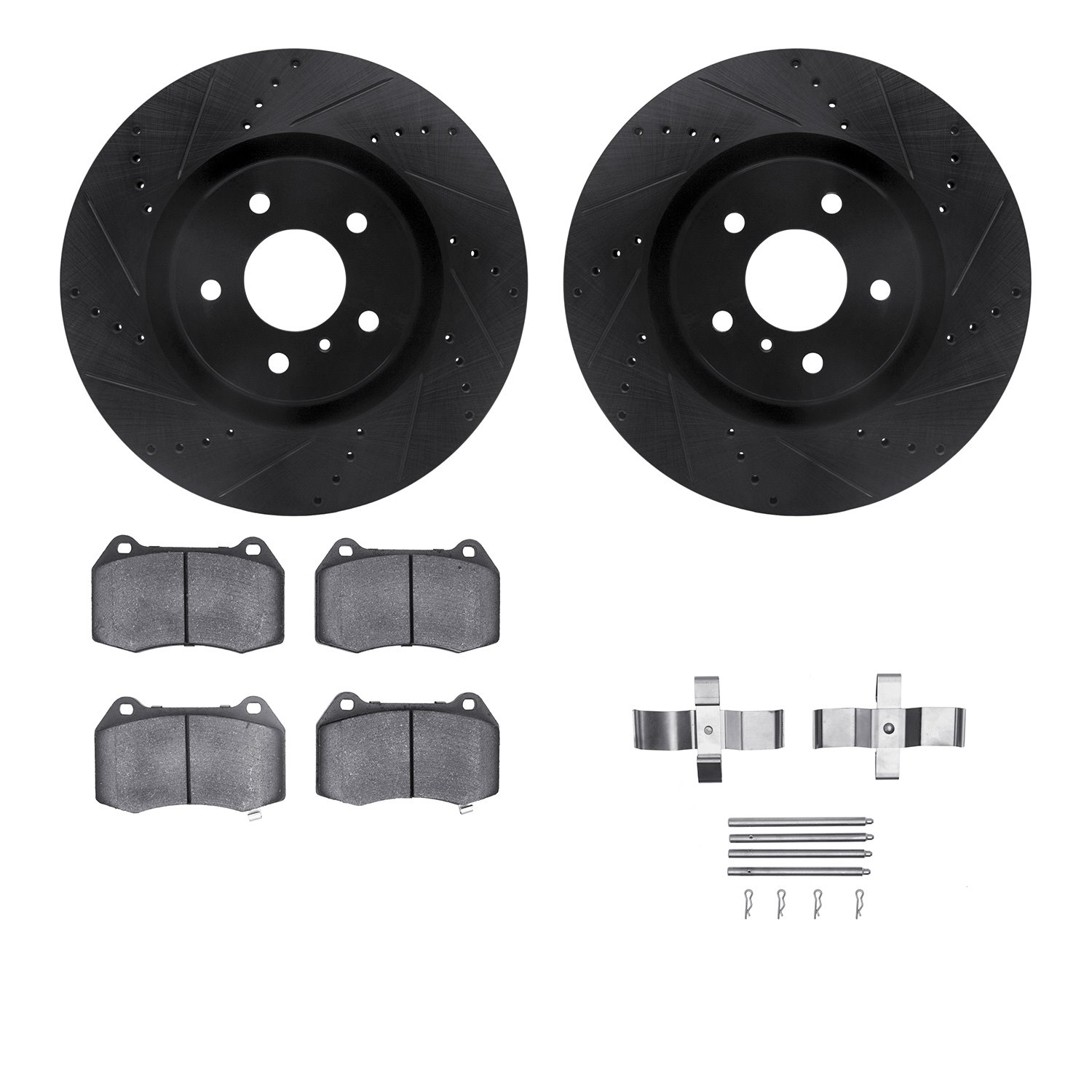 8612-68001 Drilled/Slotted Brake Rotors w/5000 Euro Ceramic Brake Pads Kit & Hardware [Black], 2003-2008 Infiniti/Nissan, Positi