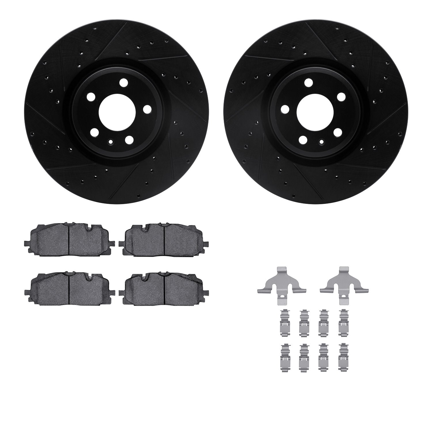 8612-73063 Drilled/Slotted Brake Rotors w/5000 Euro Ceramic Brake Pads Kit & Hardware [Black], Fits Select Audi/Volkswagen, Posi