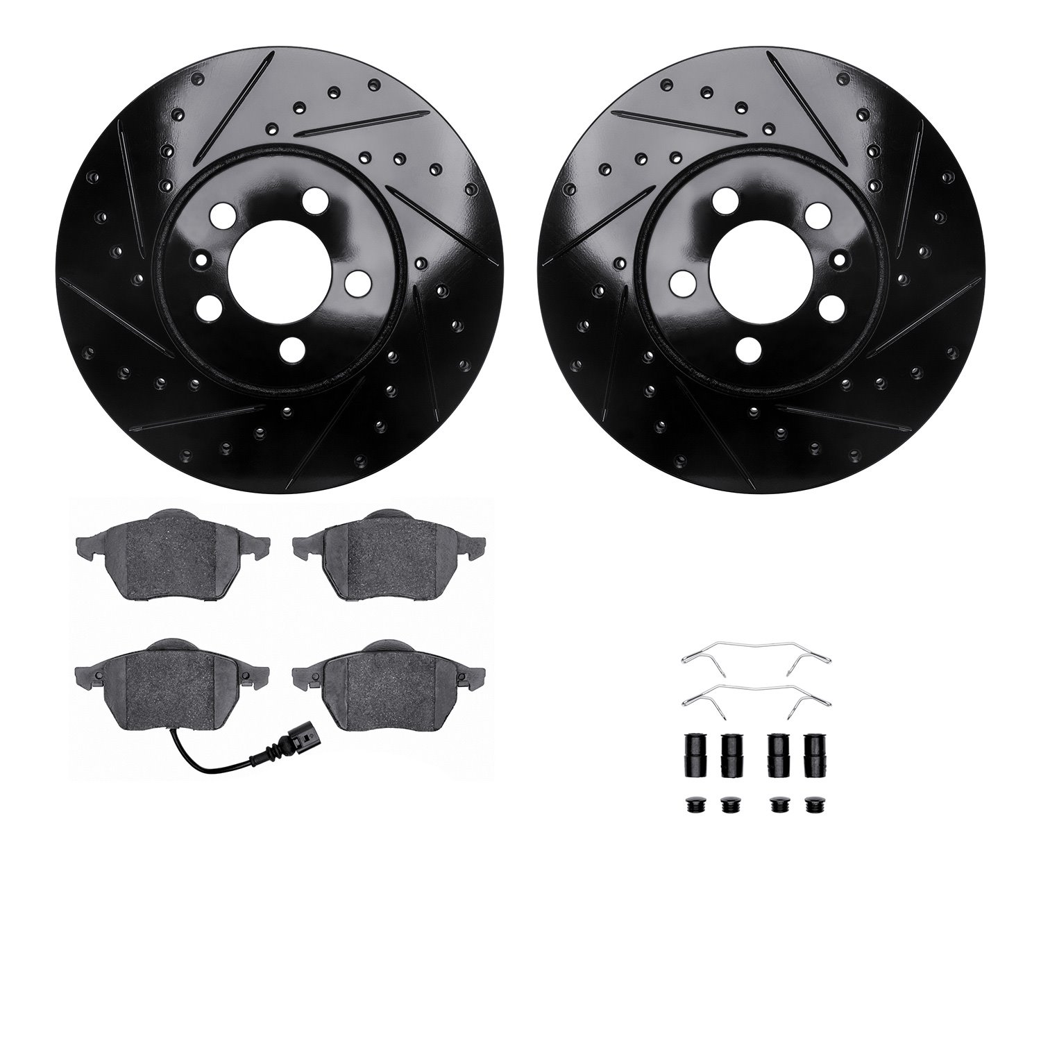 8612-74024 Drilled/Slotted Brake Rotors w/5000 Euro Ceramic Brake Pads Kit & Hardware [Black], 1999-2010 Audi/Volkswagen, Positi