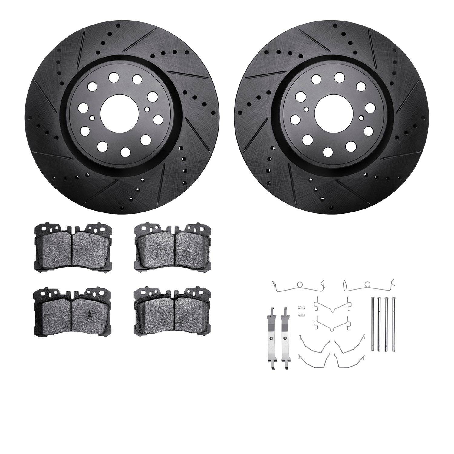 8612-75001 Drilled/Slotted Brake Rotors w/5000 Euro Ceramic Brake Pads Kit & Hardware [Black], Fits Select Lexus/Toyota/Scion, P