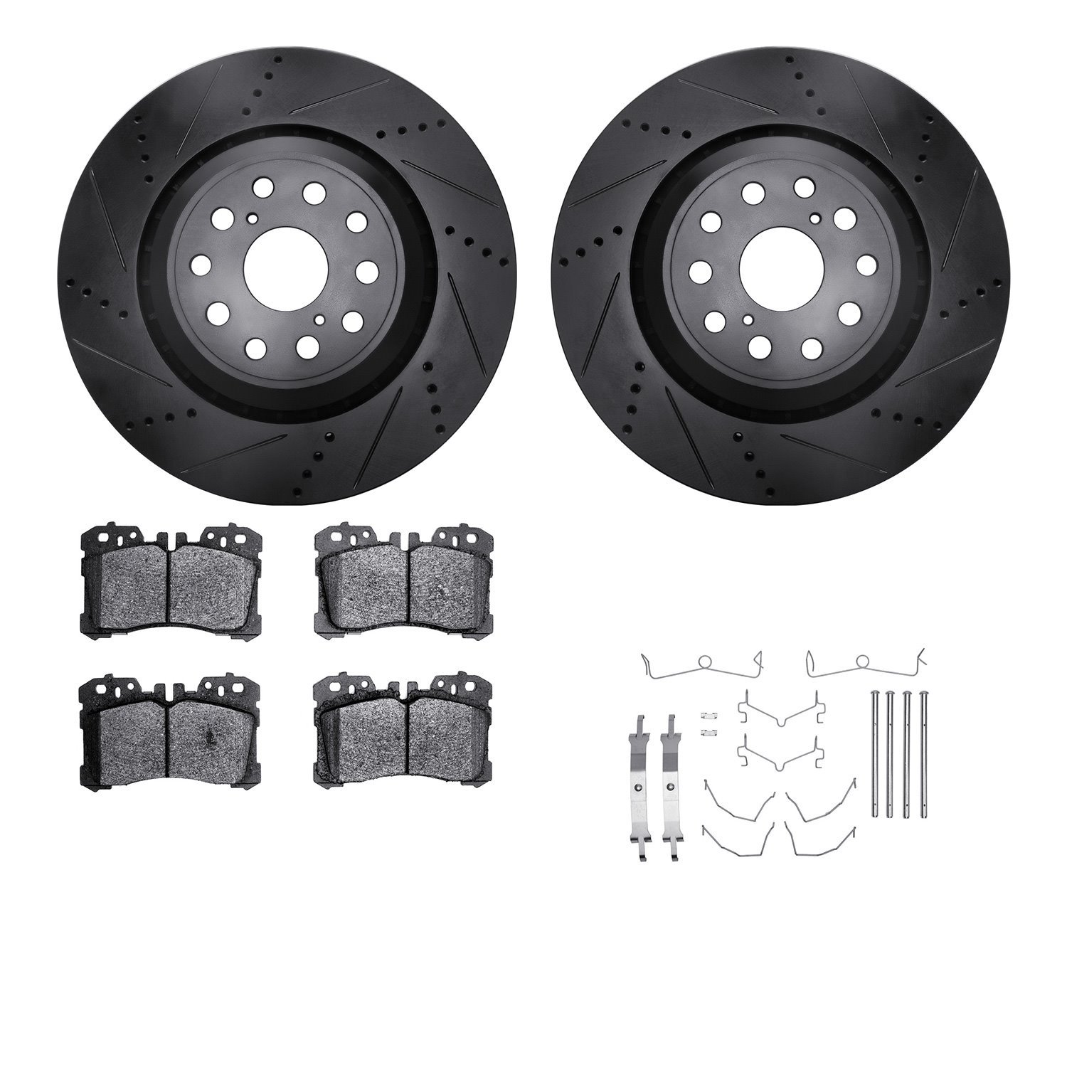 8612-75003 Drilled/Slotted Brake Rotors w/5000 Euro Ceramic Brake Pads Kit & Hardware [Black], Fits Select Lexus/Toyota/Scion, P