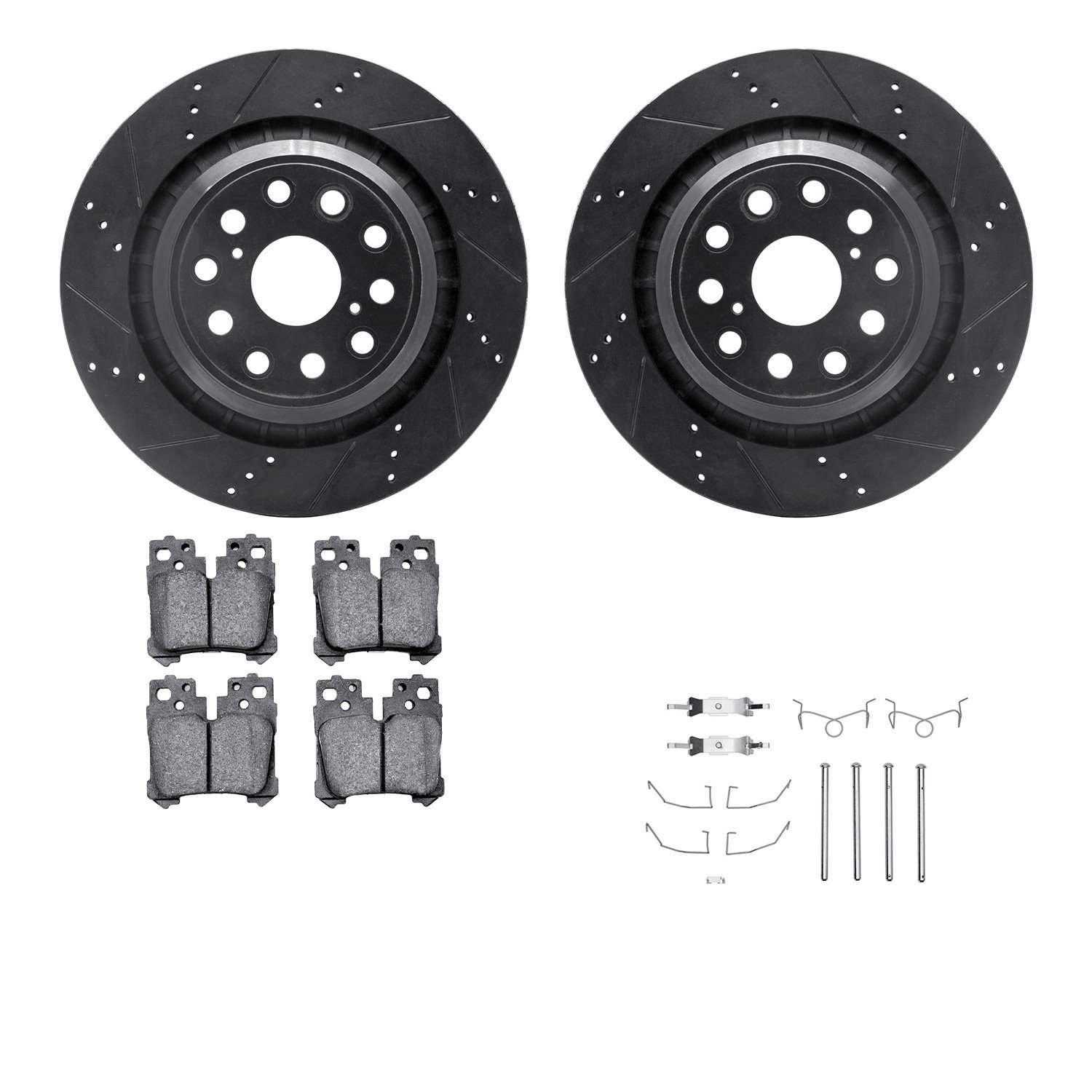 8612-75004 Drilled/Slotted Brake Rotors w/5000 Euro Ceramic Brake Pads Kit & Hardware [Black], 2007-2021 Lexus/Toyota/Scion, Pos