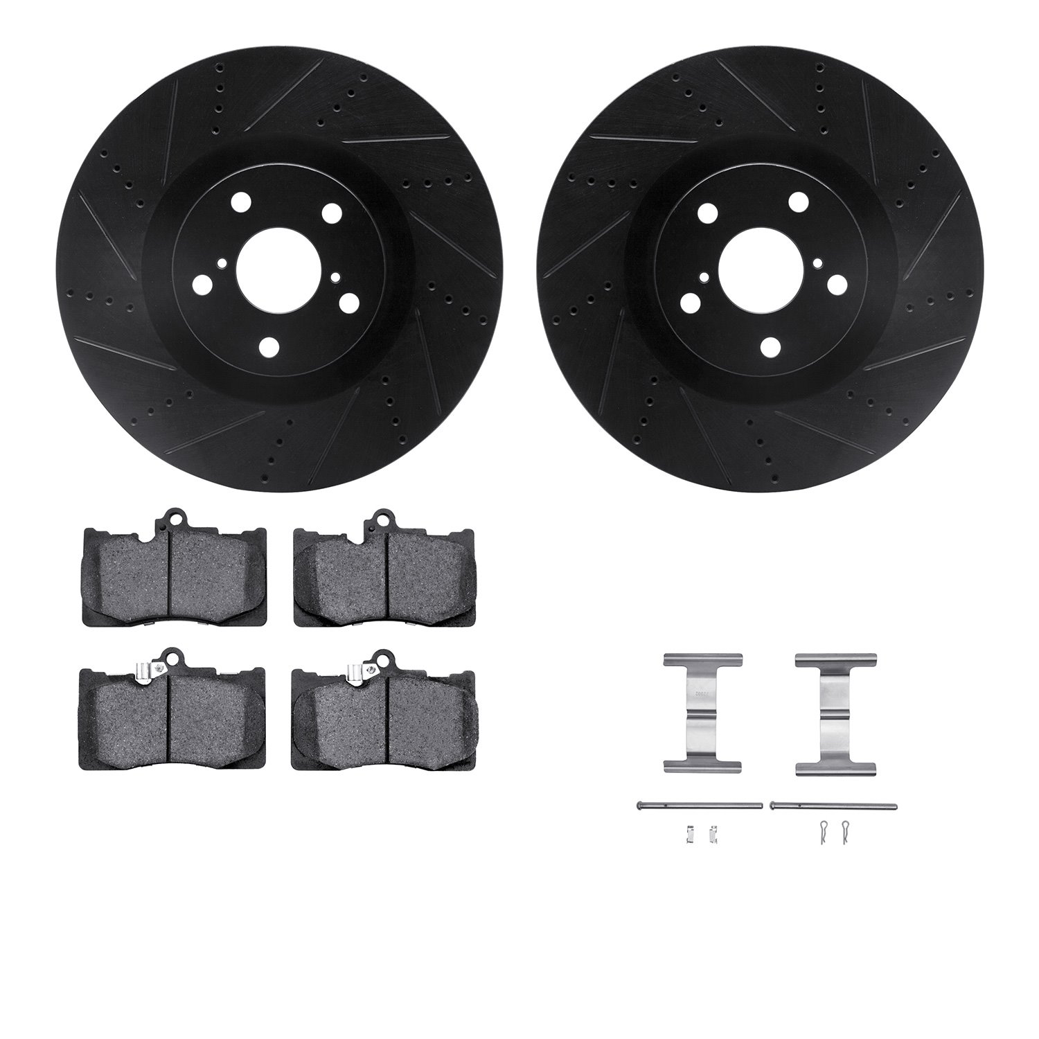 8612-75008 Drilled/Slotted Brake Rotors w/5000 Euro Ceramic Brake Pads Kit & Hardware [Black], 2011-2020 Lexus/Toyota/Scion, Pos