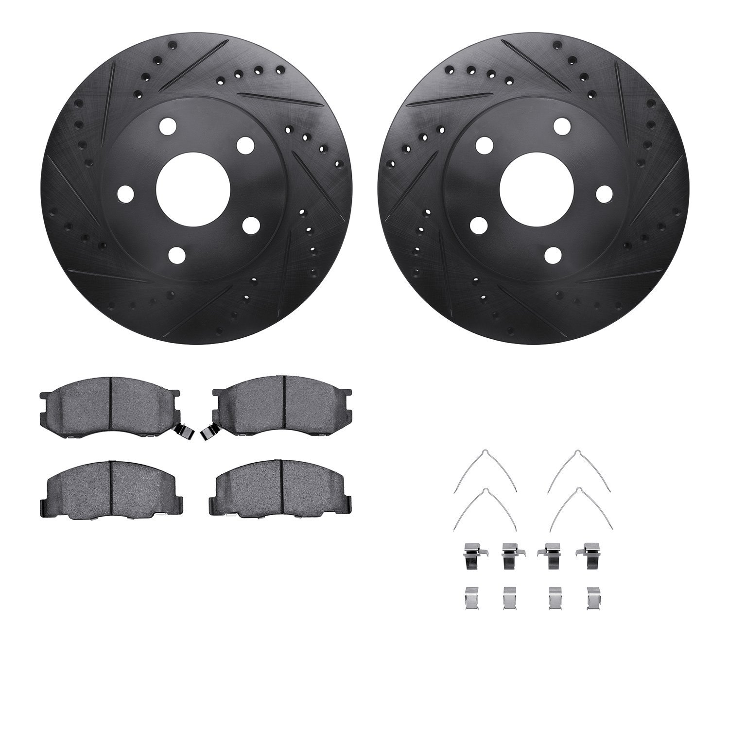 8612-76003 Drilled/Slotted Brake Rotors w/5000 Euro Ceramic Brake Pads Kit & Hardware [Black], 1991-1997 Lexus/Toyota/Scion, Pos