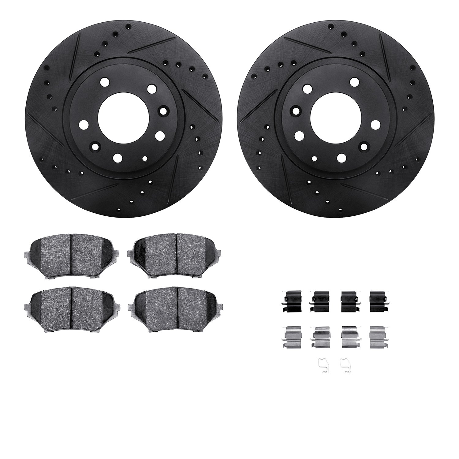 8612-80003 Drilled/Slotted Brake Rotors w/5000 Euro Ceramic Brake Pads Kit & Hardware [Black], 2006-2015 Ford/Lincoln/Mercury/Ma