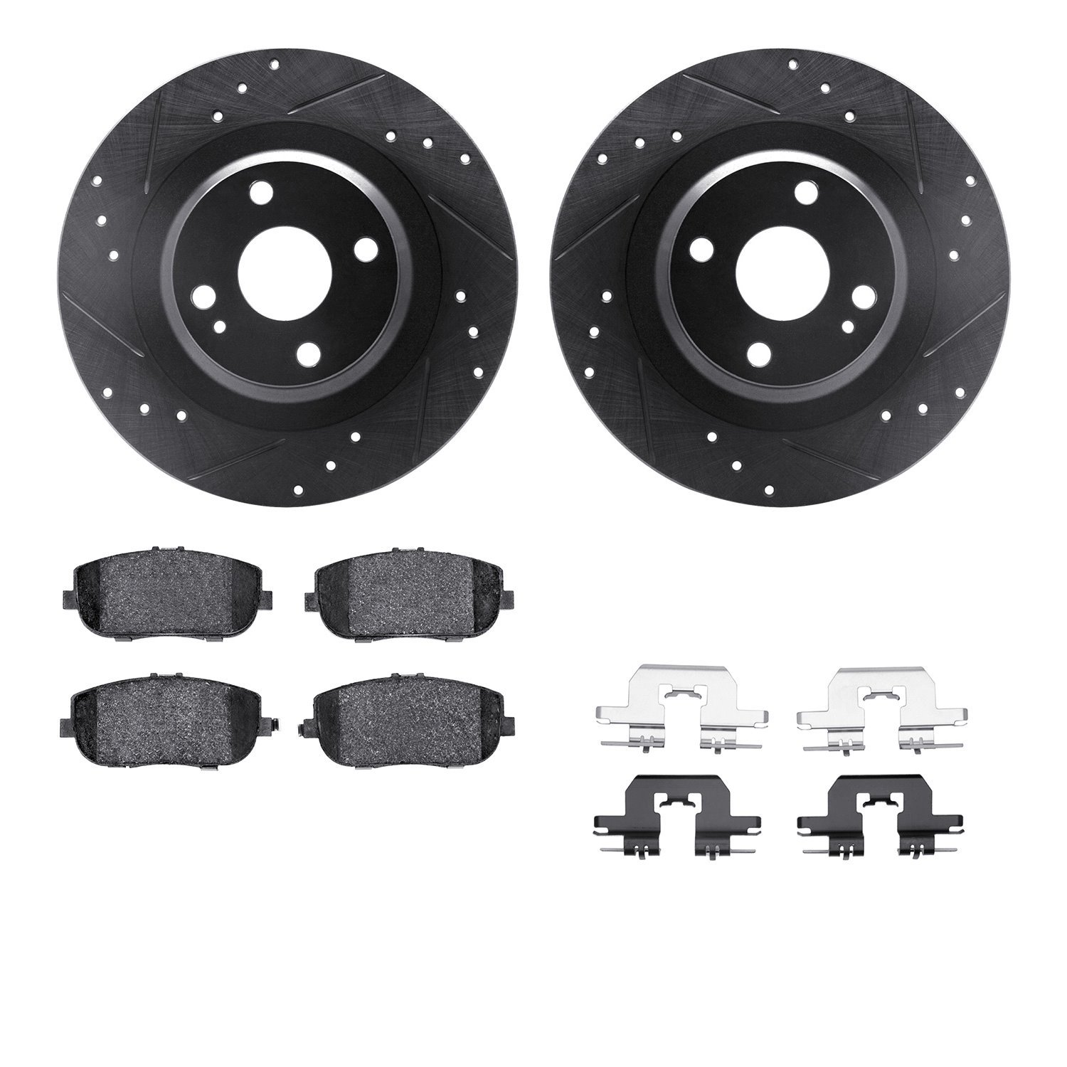8612-80007 Drilled/Slotted Brake Rotors w/5000 Euro Ceramic Brake Pads Kit & Hardware [Black], Fits Select Multiple Makes/Models