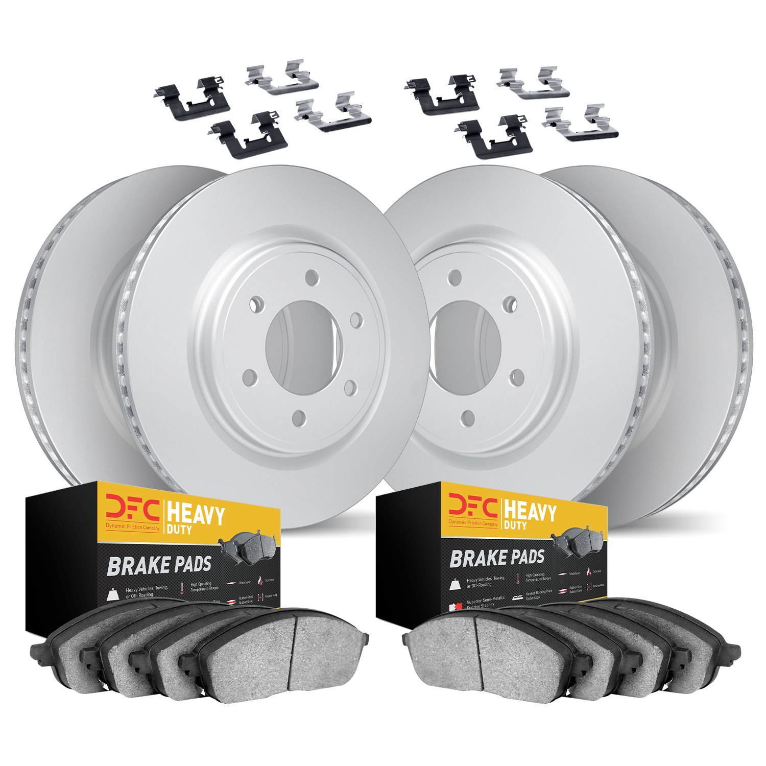 9214-48014 GEOMET Brake Rotors w/Heavy-Duty Brake Pads Kit & Hardware, 2009-2014 GM, Position: Front and Rear