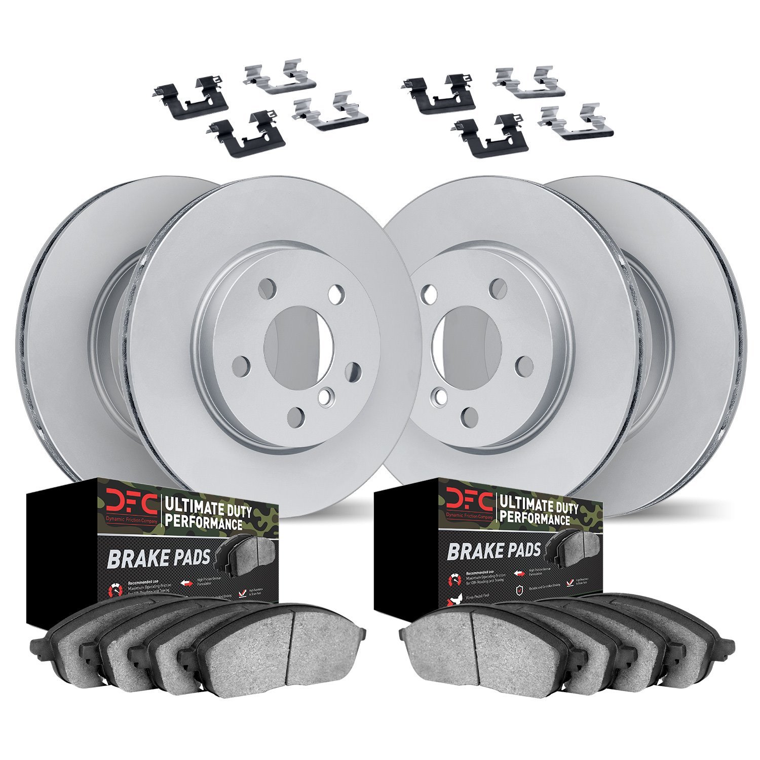 9414-45001 GEOMET Brake Rotors with Ultimate-Duty Brake Pads Kit & Hardware, 2010-2015 GM, Position: Front and Rear