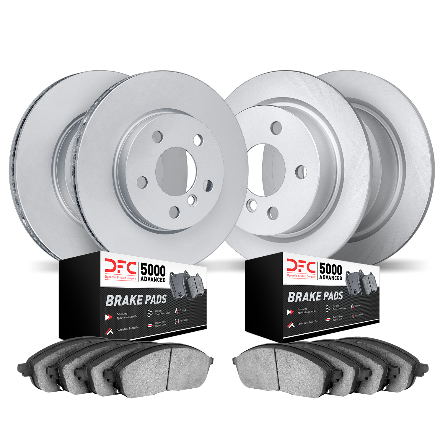 9504-73067 GEOMET Brake Rotors w/5000 Advanced Brake Pads Kit, 2013-2016 Audi/Volkswagen, Position: Front and Rear