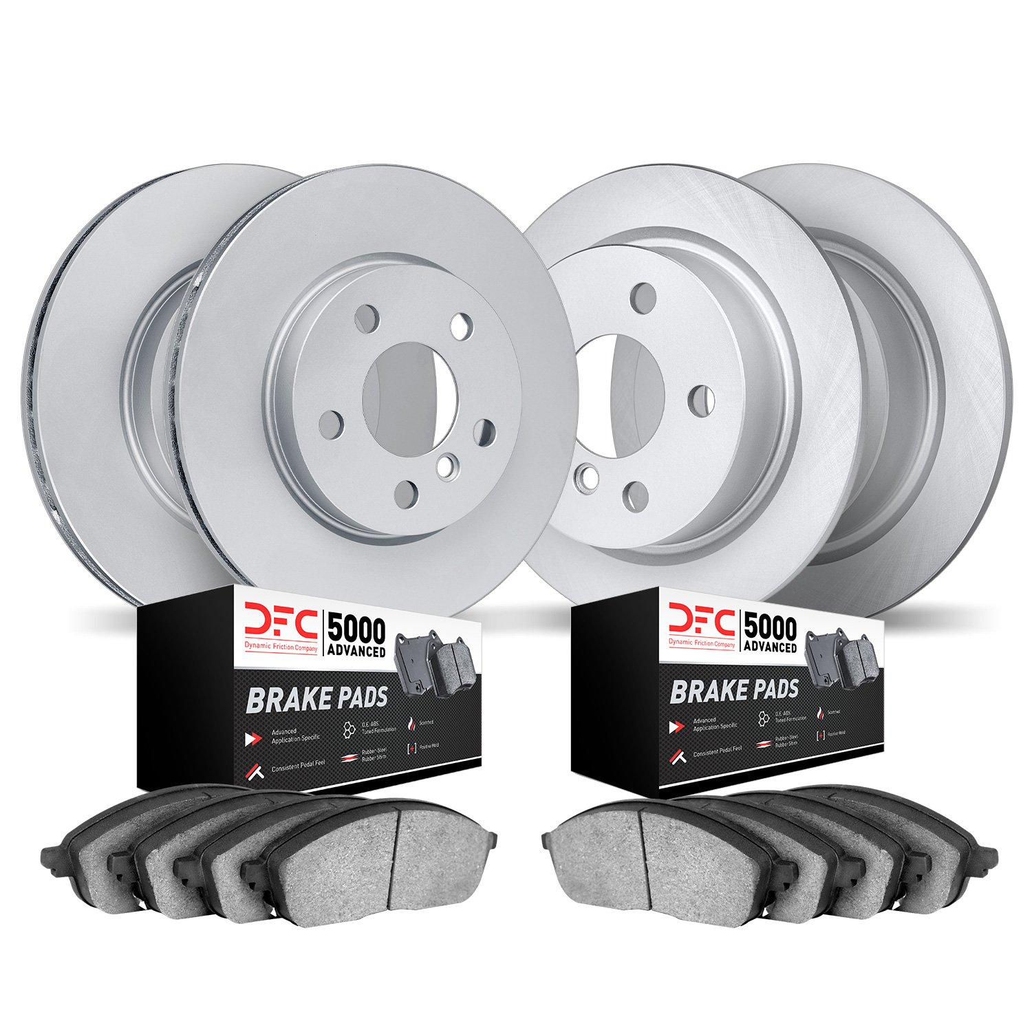 9504-74044 GEOMET Brake Rotors w/5000 Advanced Brake Pads Kit, 2012-2015 Audi/Volkswagen, Position: Front and Rear