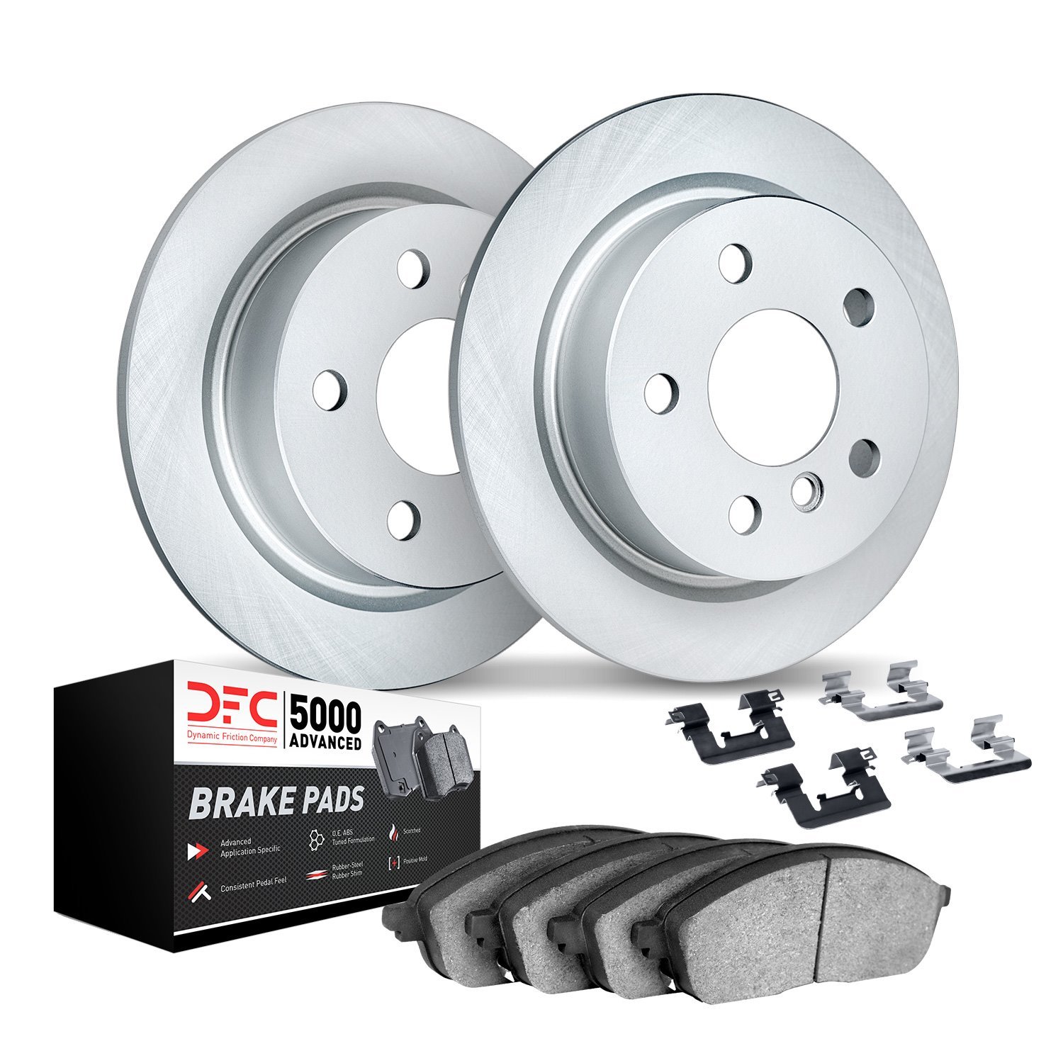 9512-11025 GEOMET Brake Rotors w/5000 Advanced Brake Pads Kit & Hardware, 2015-2020 Multiple Makes/Models, Position: Rear