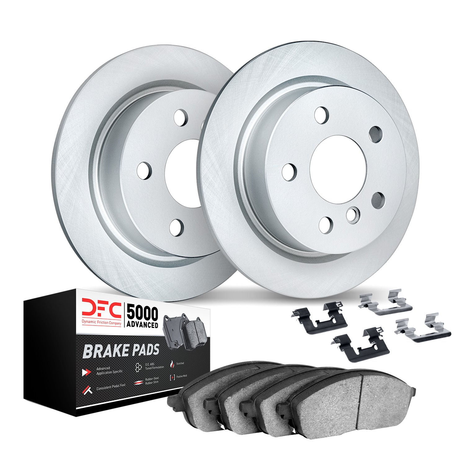 9512-73056 GEOMET Brake Rotors w/5000 Advanced Brake Pads Kit & Hardware, Fits Select Audi/Volkswagen, Position: Rear