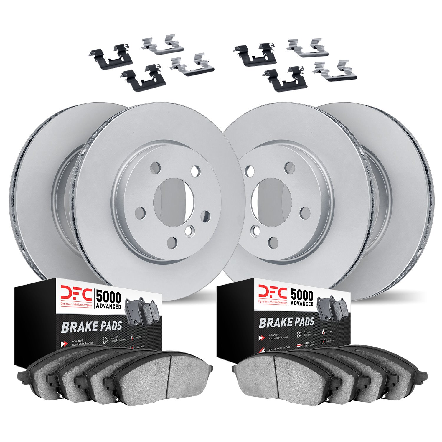 9514-20030 GEOMET Brake Rotors w/5000 Advanced Brake Pads Kit & Hardware, 2019-2020 Jaguar, Position: Front and Rear