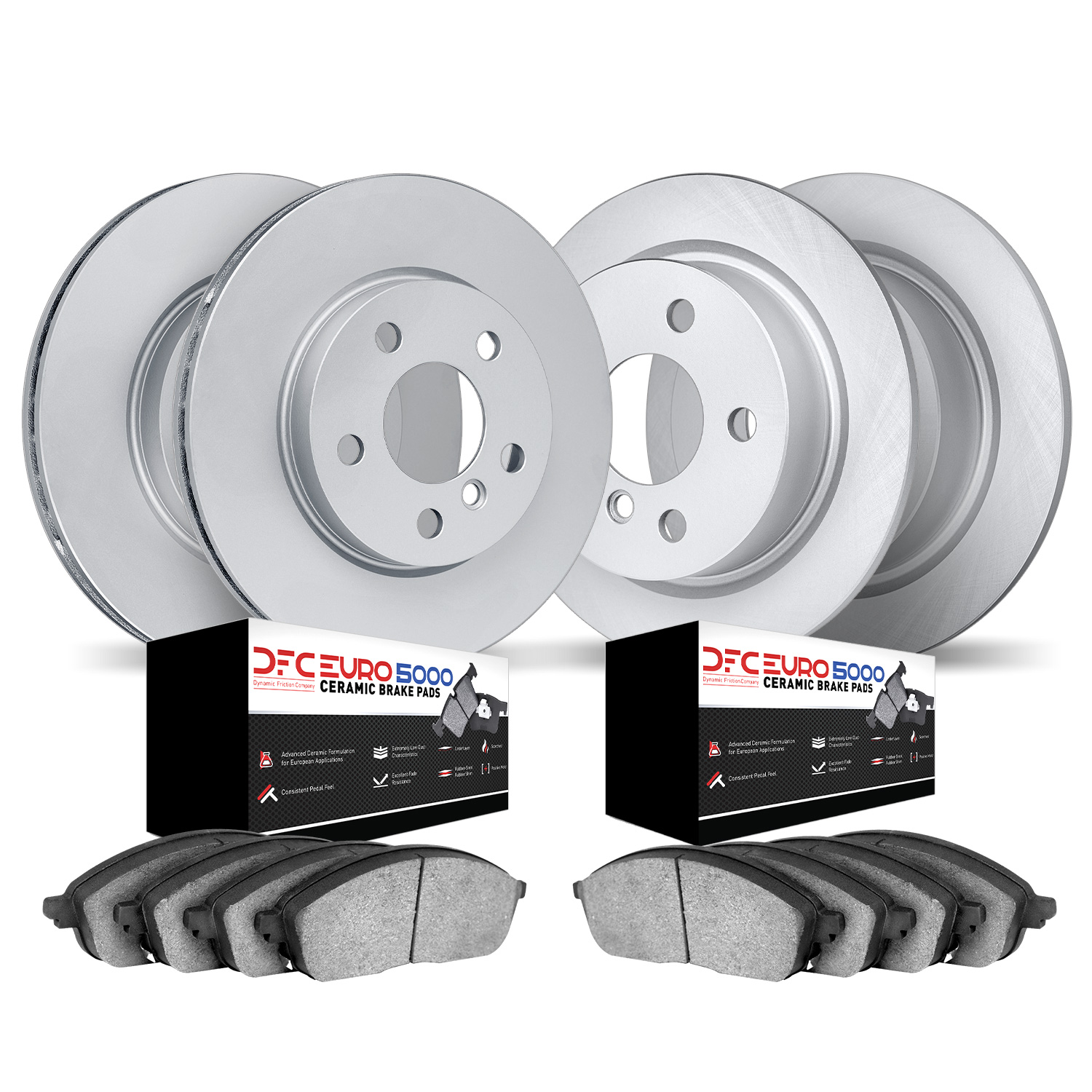 9604-11205 GEOMET Brake Rotors w/5000 Euro Ceramic Brake Pads Kit, 2012-2013 Audi/Volkswagen, Position: Front and Rear