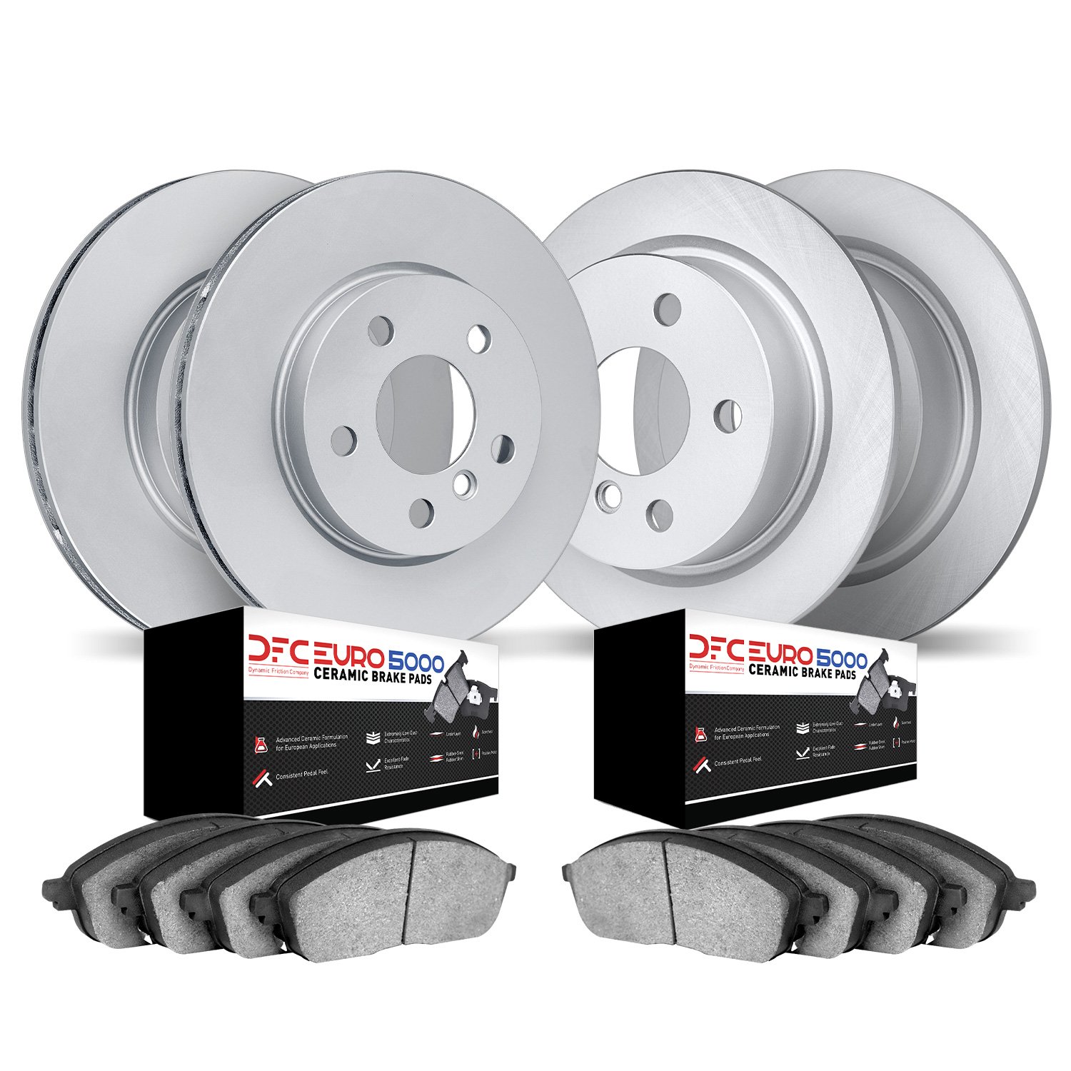 9604-11742 GEOMET Brake Rotors w/5000 Euro Ceramic Brake Pads Kit, 2012-2015 Audi/Volkswagen, Position: Front and Rear
