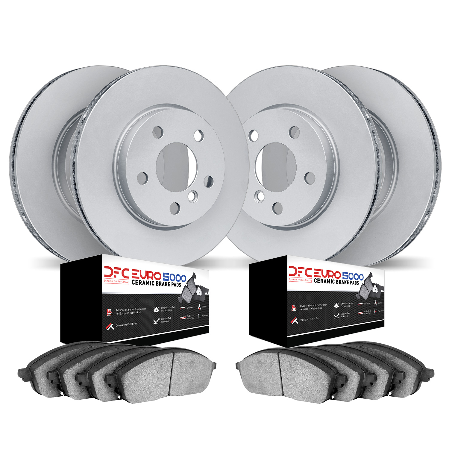 9604-11970 GEOMET Brake Rotors w/5000 Euro Ceramic Brake Pads Kit, 2010-2015 GM, Position: Front and Rear