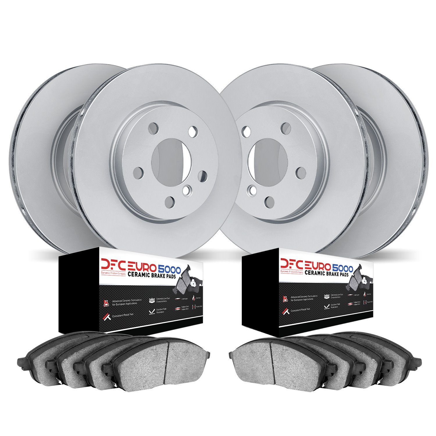 9604-20001 GEOMET Brake Rotors w/5000 Euro Ceramic Brake Pads Kit, 2014-2021 Jaguar, Position: Front and Rear